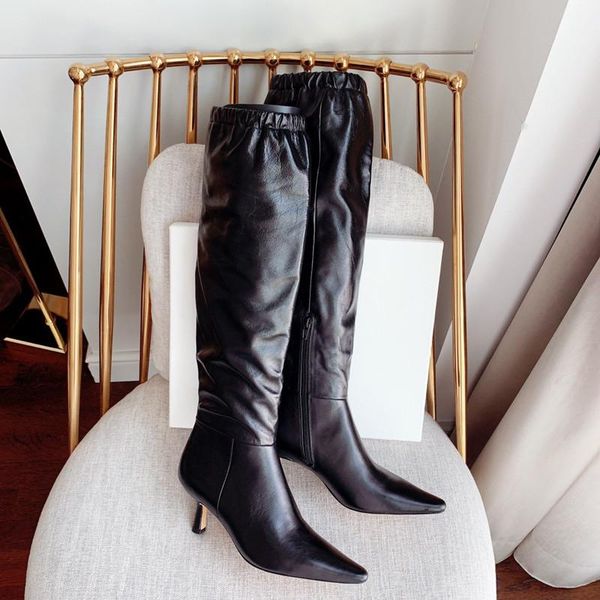 

boots 2021 est pointed toe thigh high women flat black designer