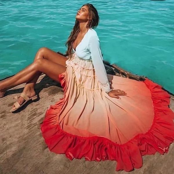 

casual dresses deep v neck gradient color tassels long chiffon holiday dress summer women, Black;gray