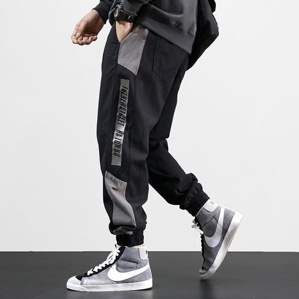 

men's jeans fashion streetwear men loose fit side stripe designer harem trousers cargo pants elastic waist hip hop joggers1, Blue