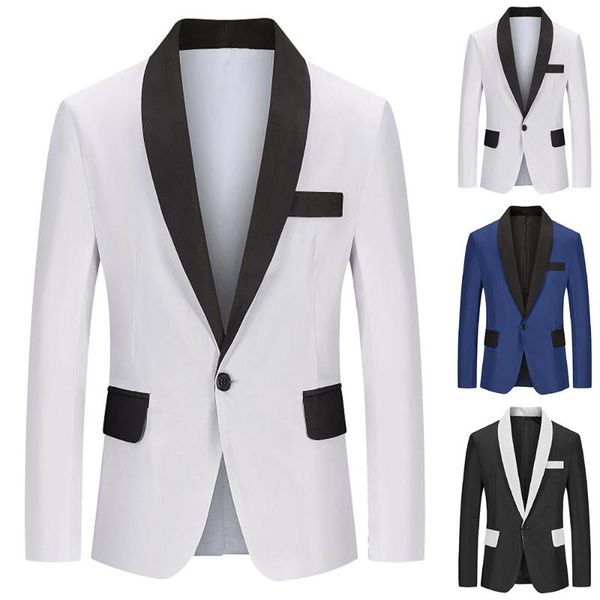 

men's suits & blazers business lapel color block suit jackets one button blazer formal autumn office wedding show party jacket, White;black