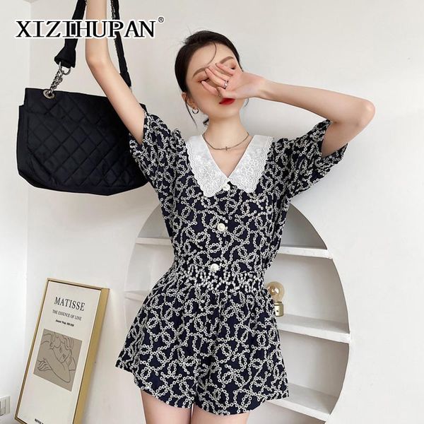 

casual embroidered two piece set for women lapel short sleeve shirt high waist shorts female elegant sets 2021 style women's tracksuits, Gray