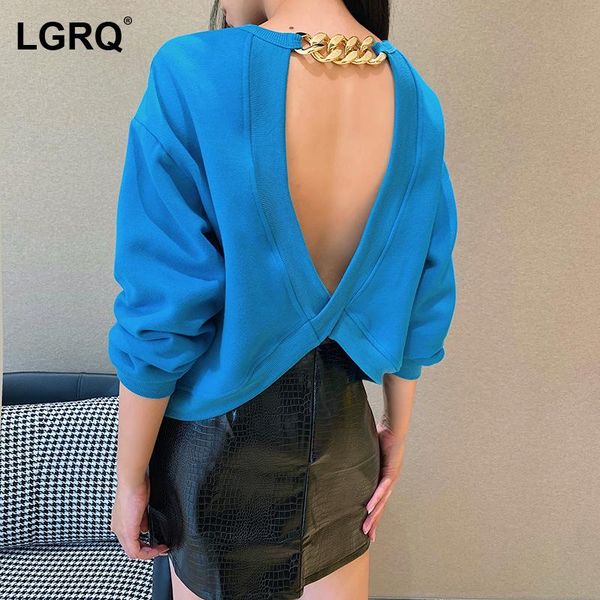 

women's hoodies & sweatshirts [lgrq] zipper backless loose elegant sweatshirt round neck long sleeve fashion tide spring winter 2021 19, Black