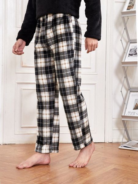 

men random plaid print pajama pants h6te#, Black;brown