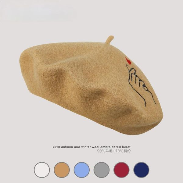 

berets autumn winter hat love hand wool french artist beret women painter vintage girls female warm walking cap, Blue;gray