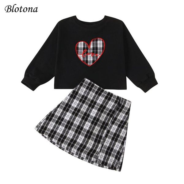

clothing sets blotona fashion girls set, plaid heart print long sleeve and skirt 2pcs for vacation birthday valentine's day 2-8y, White