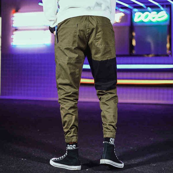 

men's pants pant tactical patchwork pockets hip hop letter printed elastic waist men harajuku streetwear jogger tro eds6, Black