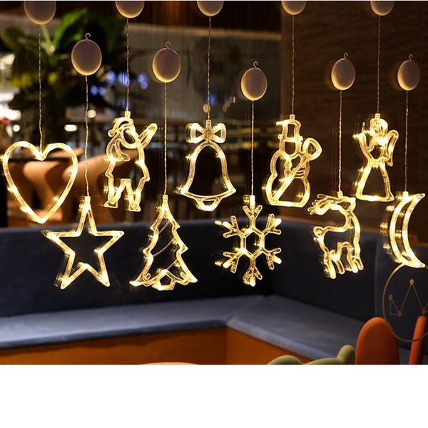 Рождественские украшения светодиодные светильники украшения с всасывающей чашкой окна висят Санта -Клаус Снежолке Стакл -Пилс Шапец.