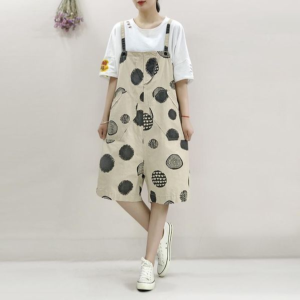 

summer jumpsuits women large size loose retro rompers casual print pocket ladies 2021 women's &, Black;white