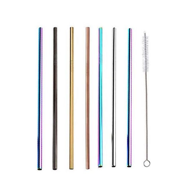 

disposable dinnerware colorful 304 stainless steel straws reusable straight bent metal drinking straw with cleaner brush set party bar acces