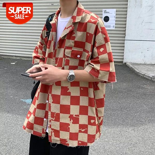 

2020 summer men's loose short-sleeved hawaiian shirt streetwear french cuff mens clothes fashion shirts camisa masculina -2xl #cd2t, White;black
