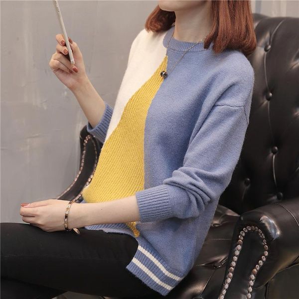 

women's sweaters red net sweater loose autumn and winter 2021 version of color matching long sleeve knitted underclothes on clothes, White;black