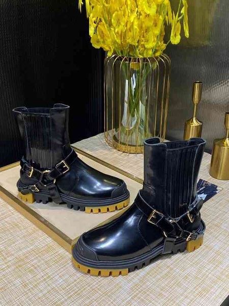 

Boots Top designer luxury leather ankle boots with belt and thick soles high quality lover size 36-46 LJFY, Black