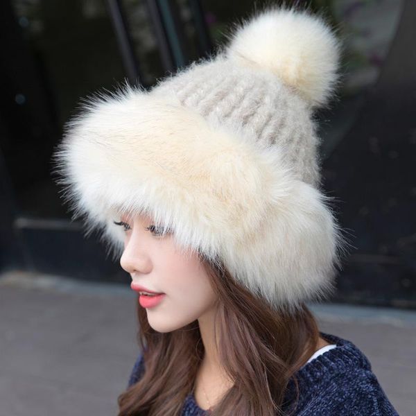 

ly stylish women fluffy hat knitted beanies winter ski hats weaving mongolia cap for outdoor sd669, Black;white