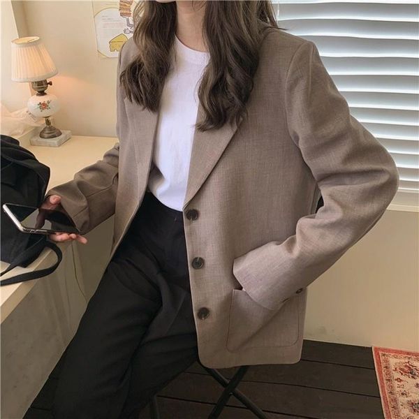 

women's suits & blazers jackets vintage women solid color long sleeve casual loose blazer single breasted pockets retro korean style r, White;black