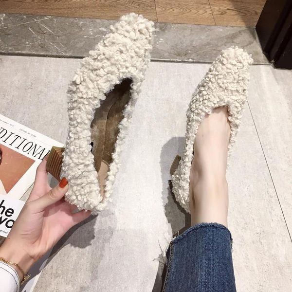 

dress shoes zapatos mujer women's fashion square head plush women warm comfortable shallow mouth high-heeled casual u16-87, Black