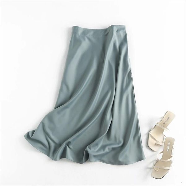 

summer high waist vintage women skirt a line long fashion pure color elegant midi length faldas jupe femme saia, Black