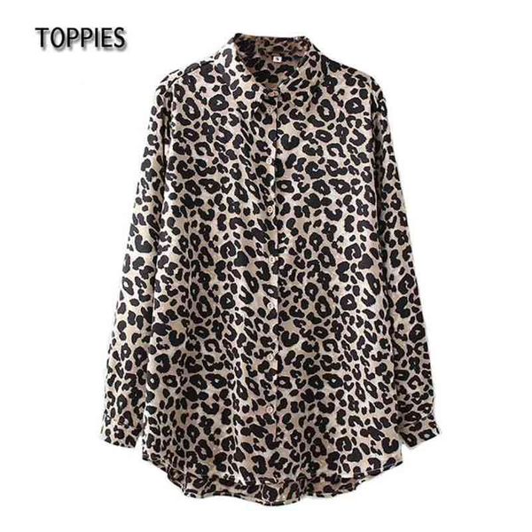 Bahar Leopar Gömlek Zincir Baskı Çizgili Kadınlar Beyaz Polka Dot Şifon Bluzlar Tops 210421