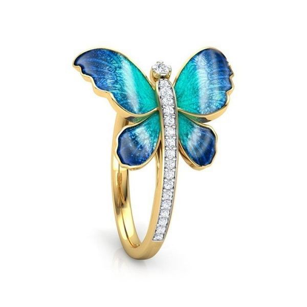 

wedding rings lake blue zircon butterfly for women jewelry silvery ring female fashion sweet big ladies boho promiae, Slivery;golden