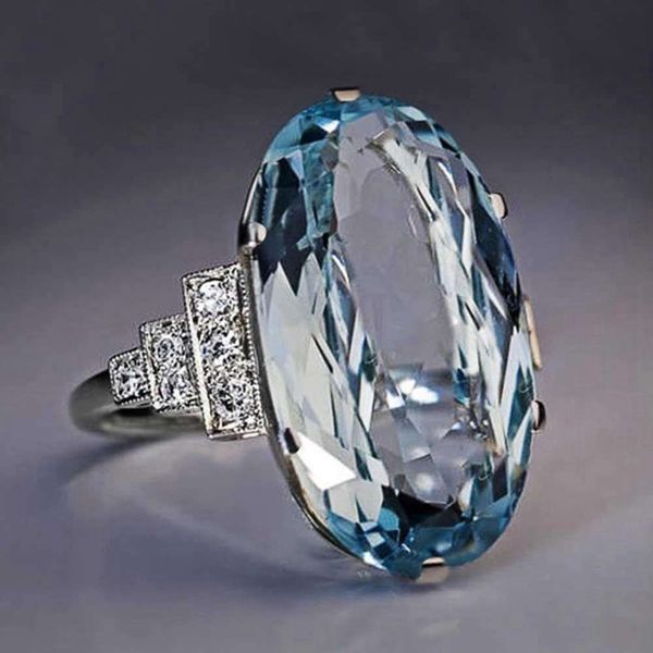 

new rings oval blue crystal ring women's hand jewelry, Black