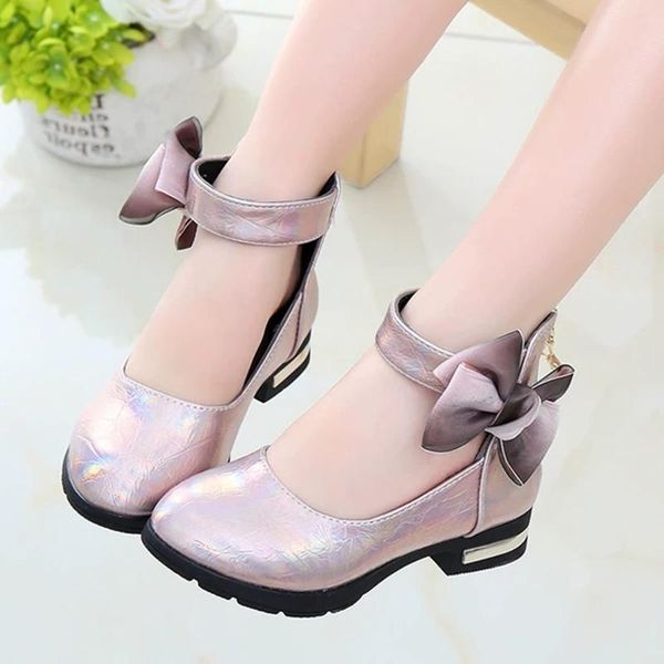 

flat shoes pink childrens girls leather kids high heeled princess for party wedding big dress chaussure fille, Black;grey