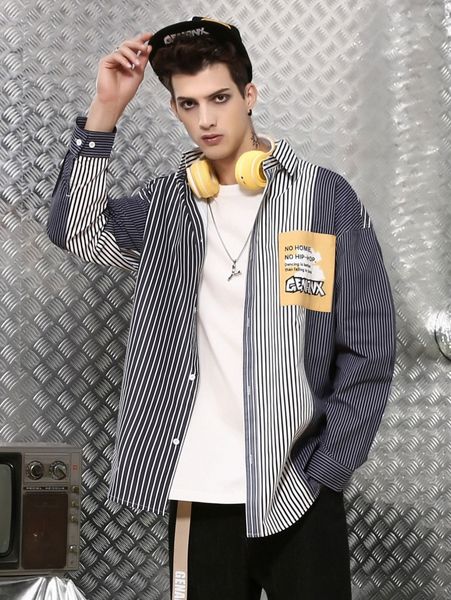 

men cartoon & slogan graphic drop shoulder striped jacket 24oi#, Black;brown