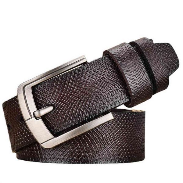 

wholale men grid embossing genuine leather belt metal alloy pin buckle leather waist belt g211, Black;brown