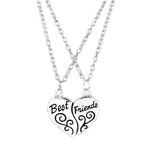 

pendant necklaces selling two pieces combination alloy necklace heart shape pendent carved friends girlfriends gift, Silver
