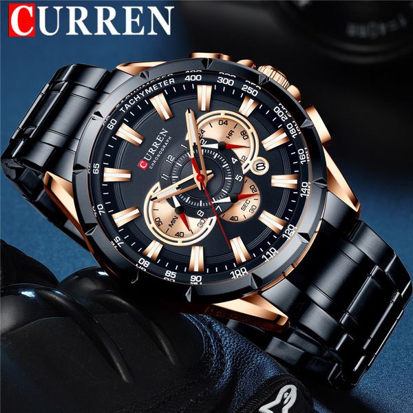 

curren new fashion man wristwatch chronograph business men watch military brand luxury stainless steel sport male clock 8363g, Slivery;brown