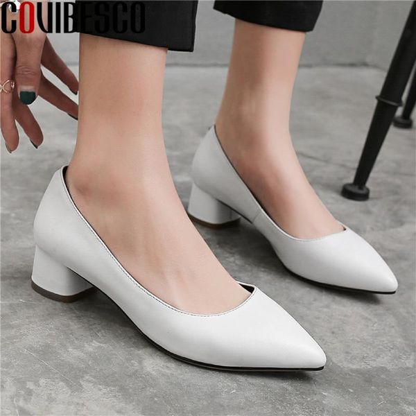 

dress shoes covibesco fashion summer autumn genuine leather for women shallow pointed toe high heels pumps party casual woman, Black