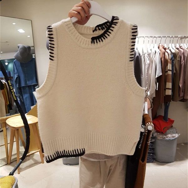 

knitted sleeveless vest women's loose waistcoat in autumn winter, White