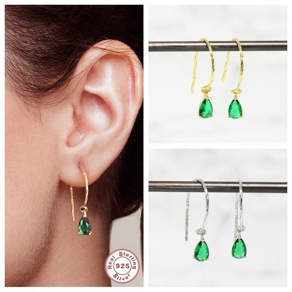 

dangle & chandelier luxury green waterdrop earrings s925 sterling silver cartilage earring for women brincos oorbellen pendientes joyeria