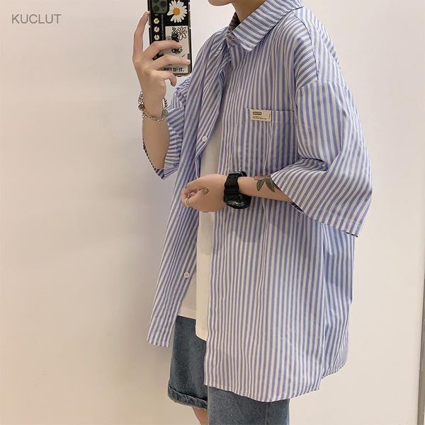 

short sleeve shirt men's summer striped 5 / 6 dress shirts, White;black