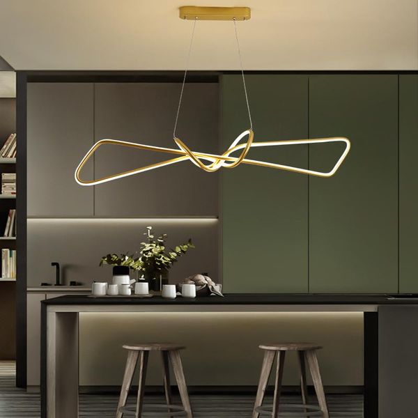 Kronleuchter Moderne LED-Kronleuchter für Küche Esszimmer Büro Arbeitszimmer Badezimmer Deckenpendelleuchte Fernbedienung Gold Design Hängeleuchte