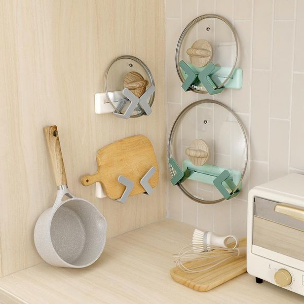 

hooks & rails nordic wind pot cover shelf rack wall-mounted adjustable universal simple lid wall hanging holder kitchen storage
