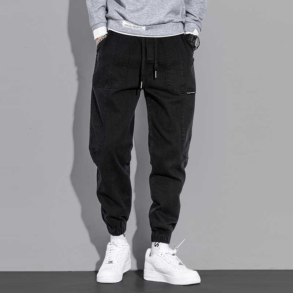 

men's jeans ly designer fashion men loose fit spliced casual cargo pants streetwear japanese vintage hip hop joggers harem trouser, Blue