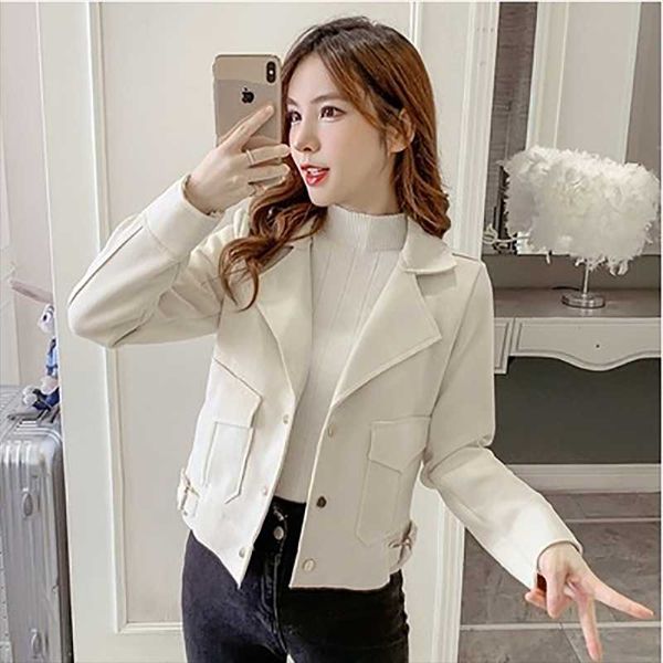 

women's jackets 2021 spring and autumn loose solid color all-match suit collar temperament jacket suede female short, Black;brown
