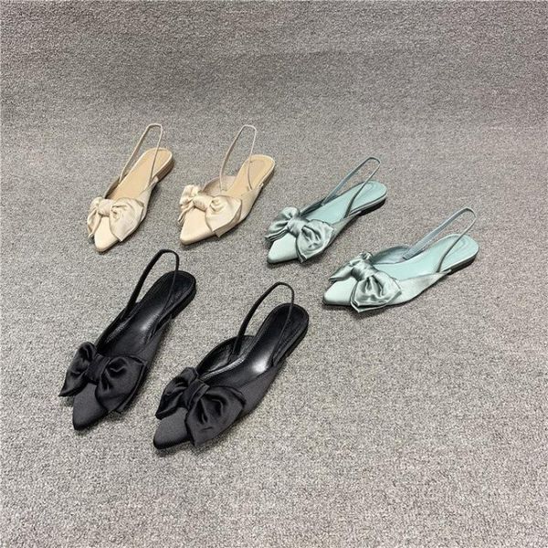 

sandals and slippers for women's outer wear 2021 summer satin bow-knot baotou flat fairy style fashion, Black