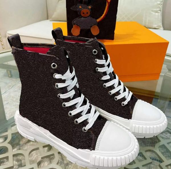 

2021 designer casual shoes women's girls high running classic pink black and white cotton canvas calfskin boots sneaker platform two-to
