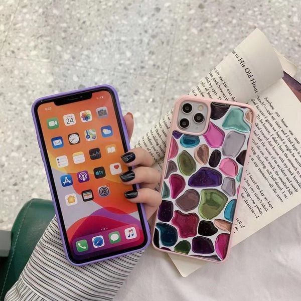 

3d colours crystal lattice epoxy tpu phone cases for iphone 12 11 pro promax x xs max 7 8 plus