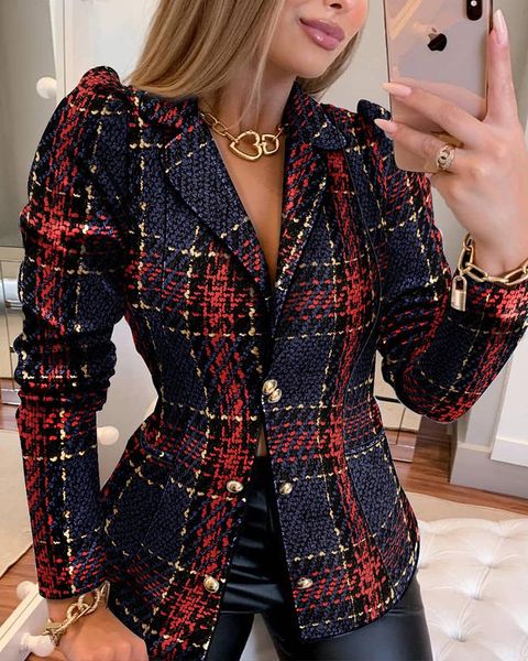 

women's suits & blazers 2021 fashion plaid print short jacket temperament commuter slim retro blazer, White;black