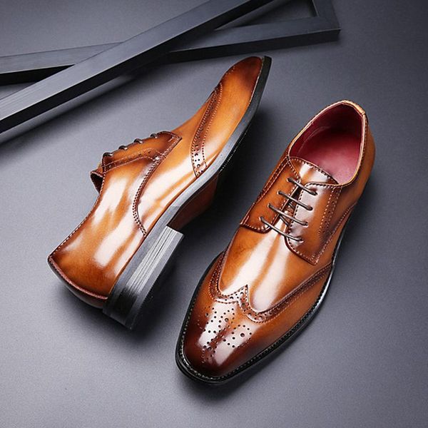 

dress shoes 2021 leather carved business men spring/autumn vintage brogue formal men's square toe black brown