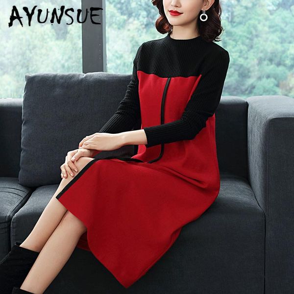 

casual dresses dress women red knitted sweater elegant midi korean winter women's long sleeve vestido vintage hfl186140 yy2463, Black;gray