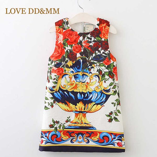 

love dd&mm girls clothing dresses girl fashion princess sleeveless european and american flowers printing for girls clothes 210715, Red;yellow