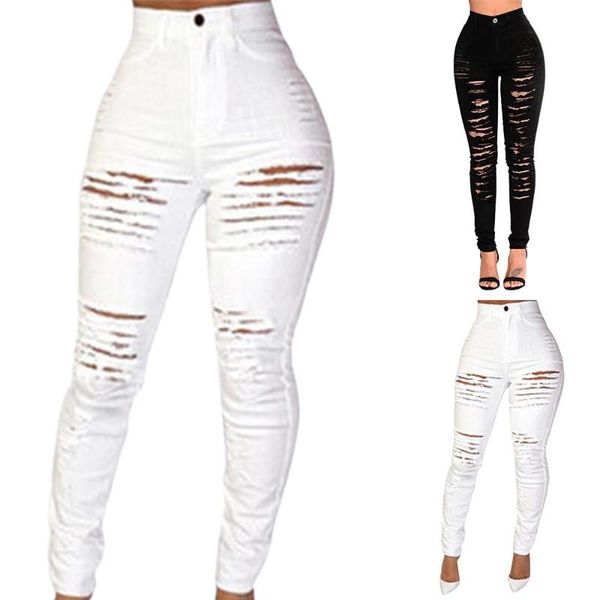 

women's jeans skinny denim long plain pants ladies slim fit ripped stretchy, Blue