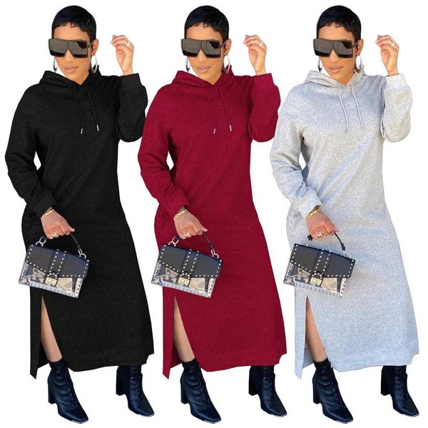 

women's hoodies & sweatshirts winter fashion leisure solid color hooded sweatshirt long design, Black