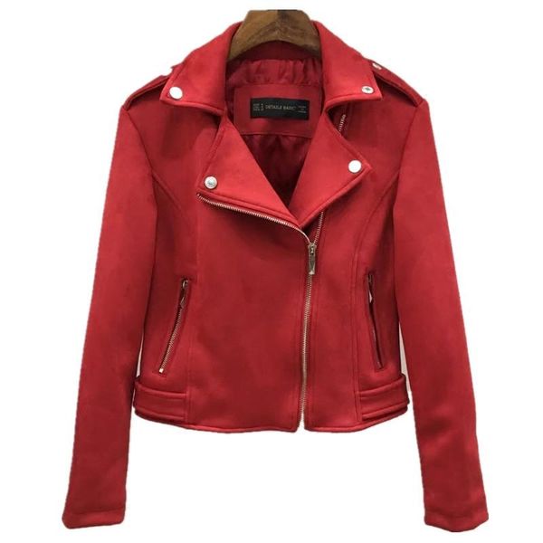 

women's jackets 2021 european and american style spring autumn suede jacket slim short motorcycle, Black;brown