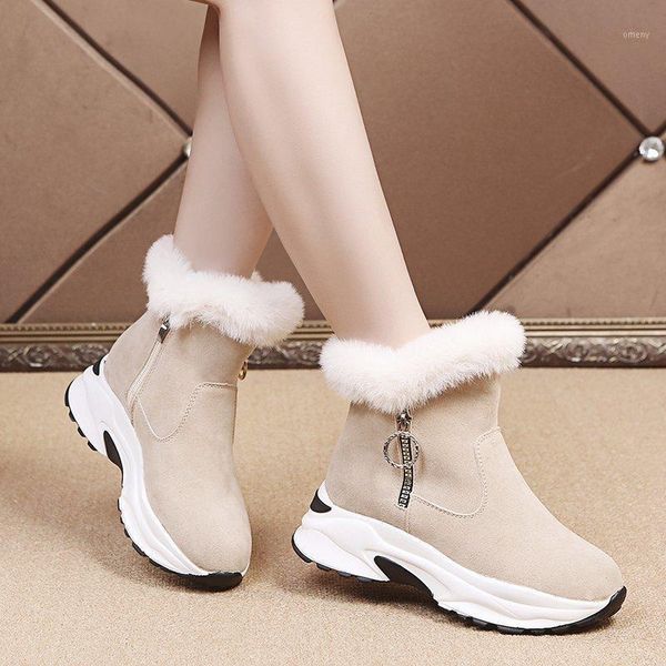 

boots fur platform women shoes suede chunky ankle winter warm thick sole plush black beige botas1