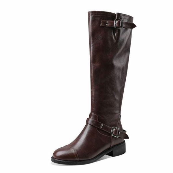 

size 34-43 women long boots buckle square heel women winter shoes fashion ladies knee high boots daily footwear, Black