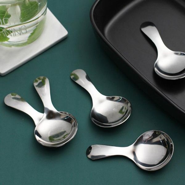 

stainless steel serving spoons with short handle for ice cream, salt, tea, coffee, baby (silver, 5 pcs) baking moulds
