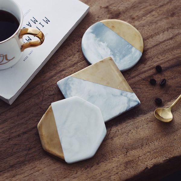 

mats & pads nordic style gold-plated marbled ceramic teacup coasters creative insulation pad for drinks(round)